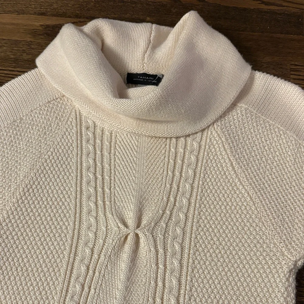 Tahari Arthur S. Levine Cable Knit Sweater Dress Cowl Neck Cream Ivory - Picture 3 of 7